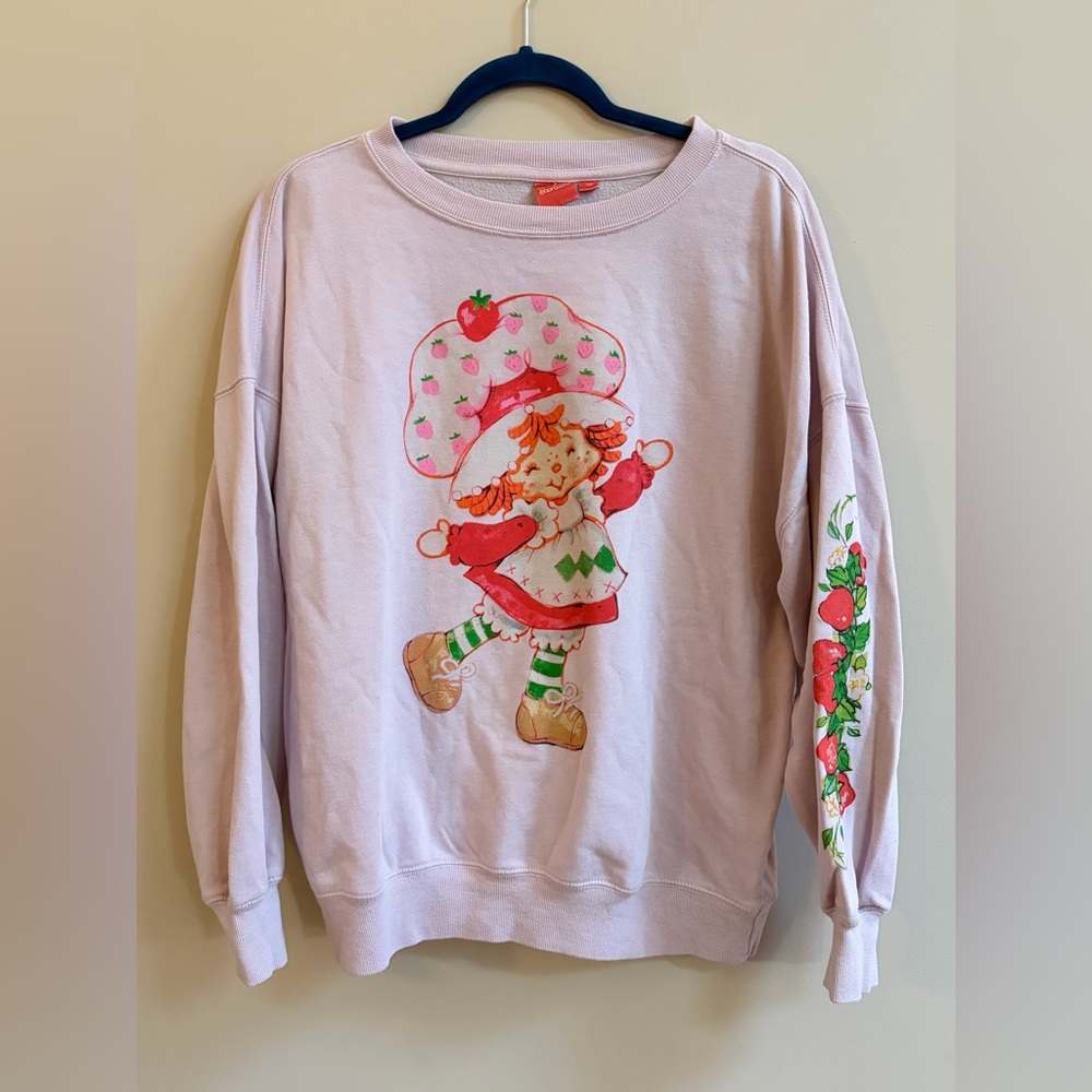 Strawberry Shortcake Light Pink Strawberry Graphic Pull Over Sweater Sweatshirt